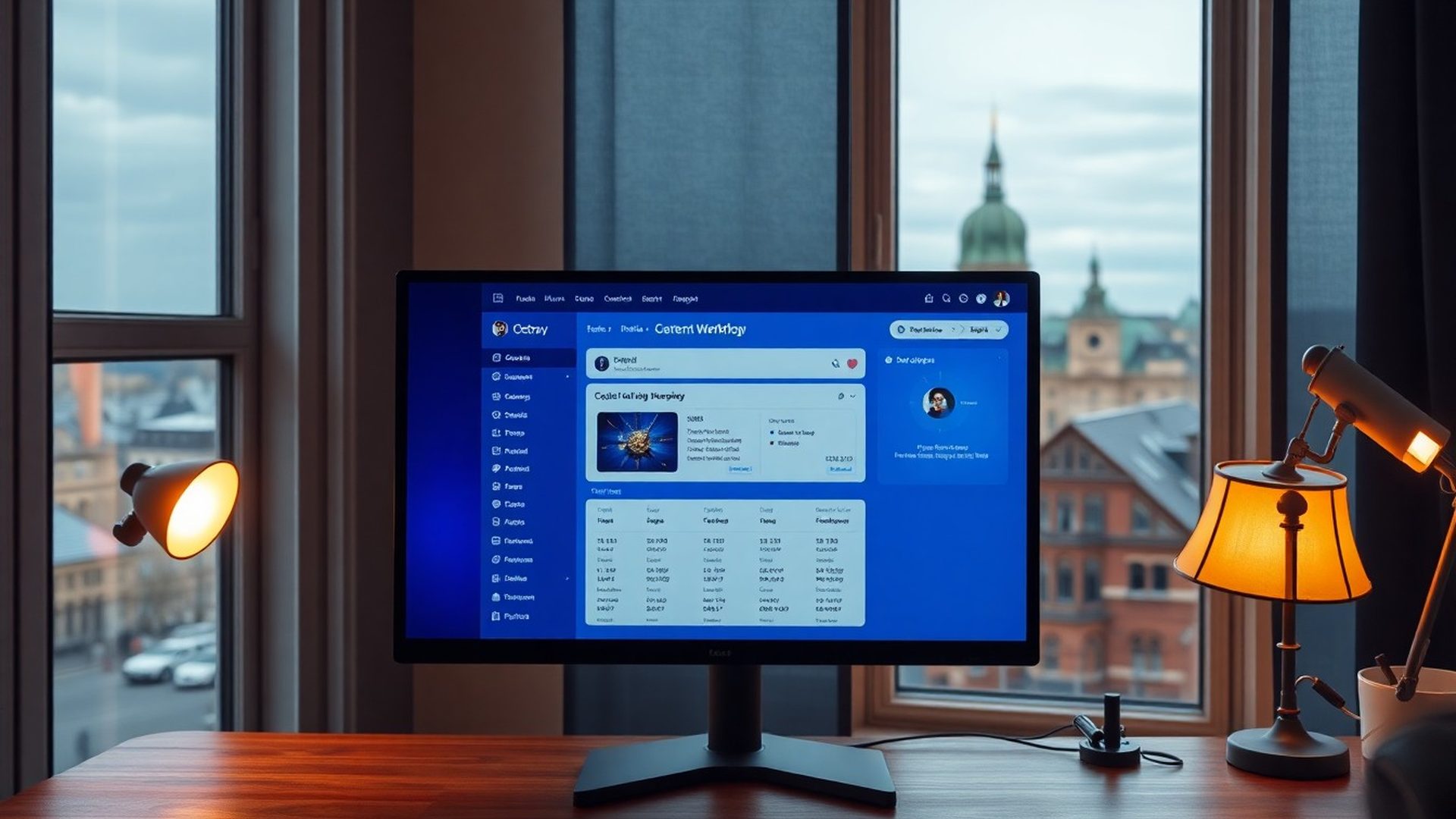 Redakční dashboard Studia Praha v indigo-tech paletě